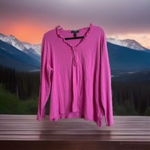 Lauren Ralph Lauren Women&#39;s Long Sleeve Ruffle V Neck Top Pima Cotton Pink Sz 3X - £18.61 GBP