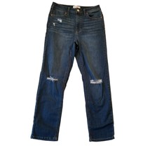 Vanilla Star Dark Wash Jeans Sz 7 Distressed w28 Straight Leg Faux Button Pocket - £15.88 GBP