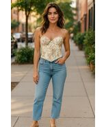 Micas Floral Embroidered Strapless Lace Up Back Bustier Top Cream &amp; Gold... - €29,45 EUR