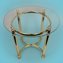 70s Round Glass &amp; Brass Gold End Side Table 22&quot; Hollywood Regency La Bar... - $277.19