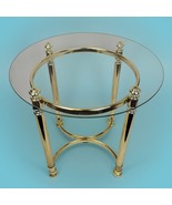 70s Round Glass &amp; Brass Gold End Side Table 22&quot; Hollywood Regency La Bar... - $380.30 CAD