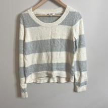 Lauren Conrad Women’s Gray White Stripe Fuzzy Soft Sweater Pullover Size S - £8.21 GBP