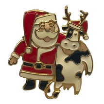 Vintage Edgar Berebi Enamel Christmas Brooch Santa Clause Cow Reindeer 2... - $24.74