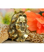 Vintage Jesus Christ Face Head Figural Pendant Chain Necklace Religion - €65,95 EUR