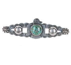 1950&#39;s Fred Harvey sterling Navajo curio thunderbird pin spiderweb turquoise - $282.15