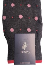 Punto Italian Dress Socks Egyptian Cotton 10-13 Heather Grey Pink Polka Dots - £15.50 GBP