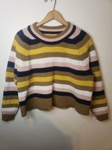 Madewell Chunky Knit MEDIUM Pullover Crop Gold brown pink Sweater Cotton - £14.09 GBP