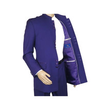 Mens Apollo  King  Banded Collarless suit Chinese Mandarin Wide leg AG95 Purple image 5