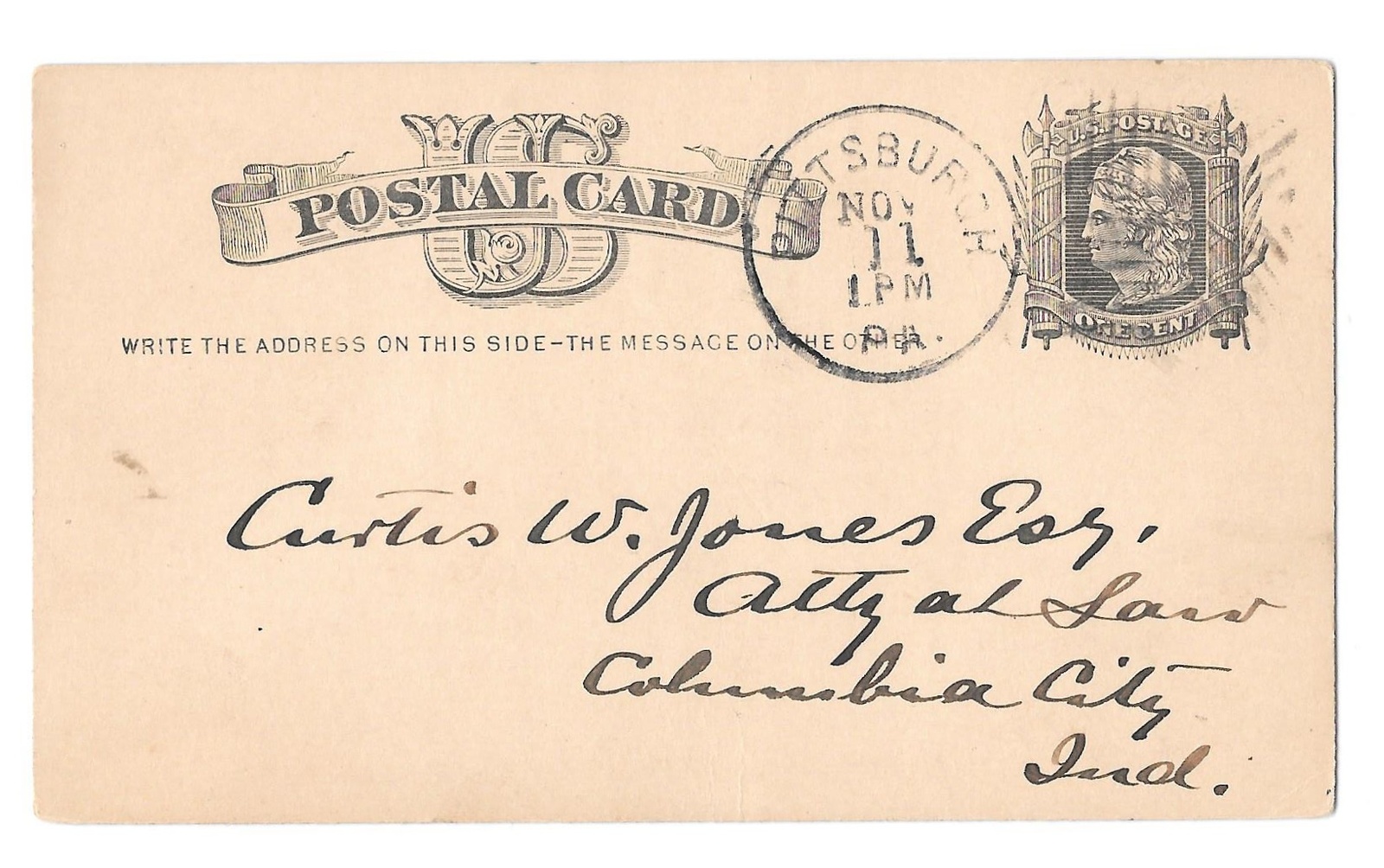 Sc UX5 Pittsburgh PA 1879 Fancy Cancel 4 Pane Angled Grids Killer Postal Card - £7.95 GBP