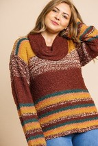 Cozy Fuzzy Knit Pullover, Multicolor Stripes, Long Sleeve, Warm &amp; Stylish - £25.50 GBP