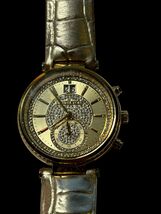 Michael Kors MK2444 Sawyer Champagne Dial Gold Leather Strap Chrono Wome... - $196.00 CAD