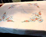 Vintage Linen or heavy cotton Hand Embroidered Tablecloth 48” by 51” Tea... - £16.61 GBP