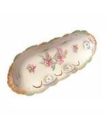 Scalloped Ceramic Oblong Rose Painted Lusterware Dish Bowl Germany Vinta... - $12.44 CAD
