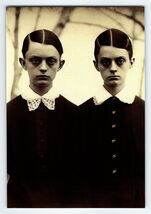 Spooky Halloween Photo Postcard 4x6 Gothic Twins Vintage Style - $9.71