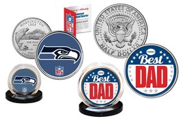 Best Dad - Seattle Seahawks 2-Coin Set Us Quarter &amp; Jfk Half Dollar Nfl Licensed - £11.13 GBP