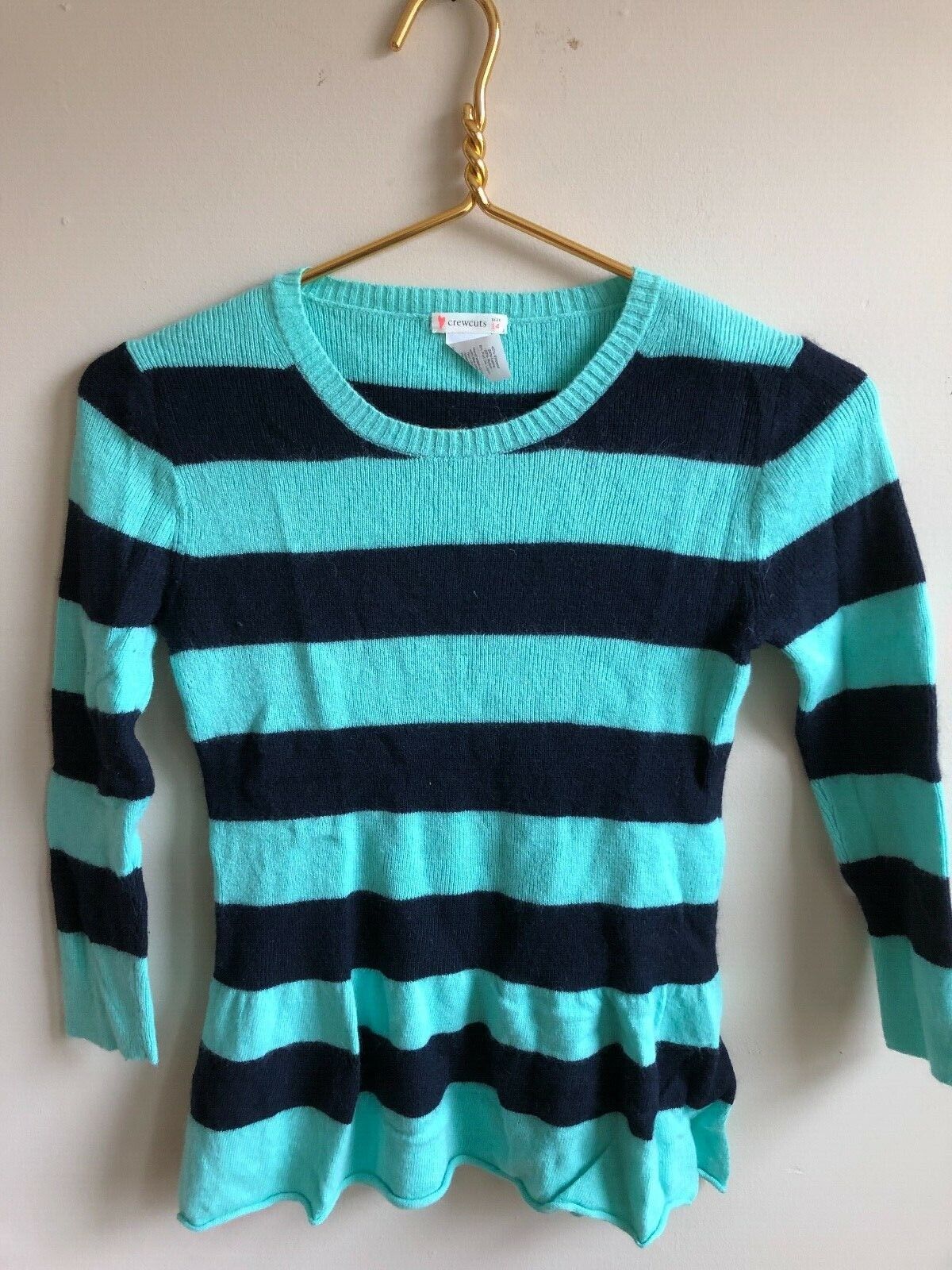 J. Crew Crewcuts 14 Green Blue Stripe Peplum Sweater - $17.10