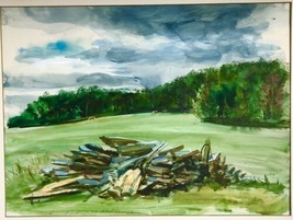 Albert Wasserman Horses Vermont Landscape Plein Air Watercolor Painting 20” Vtg - £194.76 GBP