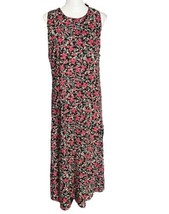 Vintage 90s Y2K Studio Ease Maxi Dress Floral Print Black Red Size 12 Mo... - £18.17 GBP
