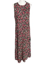 Vintage 90s Y2K Studio Ease Maxi Dress Floral Print Black Red Size 12 Modest - £17.79 GBP