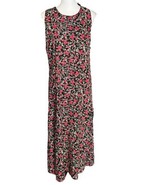 Vintage 90s Y2K Studio Ease Maxi Dress Floral Print Black Red Size 12 Mo... - £17.89 GBP