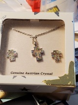 Vintage Genuine Austrian Crystal Cross Necklace and  Earring Costume Set 18 Inch - £10.27 GBP