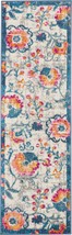 2��� X 6��� Ivory And Blue Floral Vines Runner Rug - £55.04 GBP
