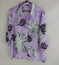 Salon Studio Sheer Lavender Blouse With Gray &amp; Black Floral Designs Size... - £10.13 GBP