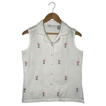 Dressbarn Top Womens S Flamingo Novelty Print Button Up Sleeveless Coast... - €14,71 EUR
