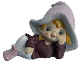 Homco Vintage Sitting Elf Pixie Gnome Ceramic Figurine 5213 4&quot; Fairy - $12.00