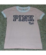 Womens Shirt Victoria&#39;s Secret PINK Logo Pink Short Sleeve Tee Top-size M - £19.55 GBP