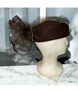 Vintage 100% Wool Brown Hat With Mesh Ruffle OS Kentucky Derby Church - $447.42 MXN