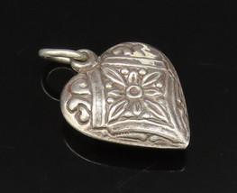 925 Sterling Silver - Vintage Floral Detailed Love Heart Pendant - PT21361 - £26.37 GBP