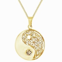 Y-Yang Balance Flower of Life 14K Yellow Gold Plated Pendant Necklace Chain - £128.18 GBP