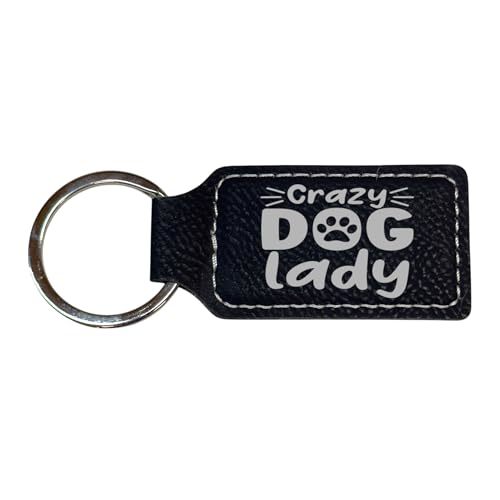 Keychain - Rectangle - Crazy Dog Lady - Leather (Black/Silver) - $15.67