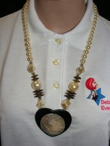 Vintage Necklace Pearl and Black Heart Shaped Pendant 15n - $460.95 MXN