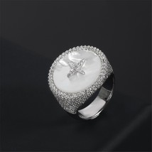 2021 New mother-of-pearl moon pearl diamond ring Korean wave ins simple ... - £38.62 GBP