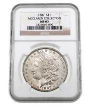 1887 $1 Silver Morgan Dollar Graded by NGC as MS-63 McClaren Collection - £136.45 GBP