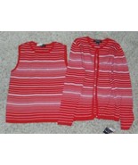 Womens Sweater Set Rafael Sport Cardigan &amp; Tank Top Red White Striped $9... - £29.35 GBP
