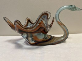 Vintage &quot;Sooner Glass&quot; Swan Mid Century Large Hand Blown slag glass    - £15.02 GBP