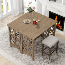 3-Piece Retro Dining Set Solid Wood Counter Height Pub Set Foldable Table - $394.45