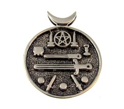 Solid 925 Sterling Silver Magic Witch&#39;s Cauldron Pendant, Iconic Wiccan Symbols - £29.85 GBP