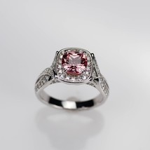 2.50CT Pink Cushion Cut Morganite &amp; Zircon Halo Engagement Ring in 925 Silver - £73.37 GBP