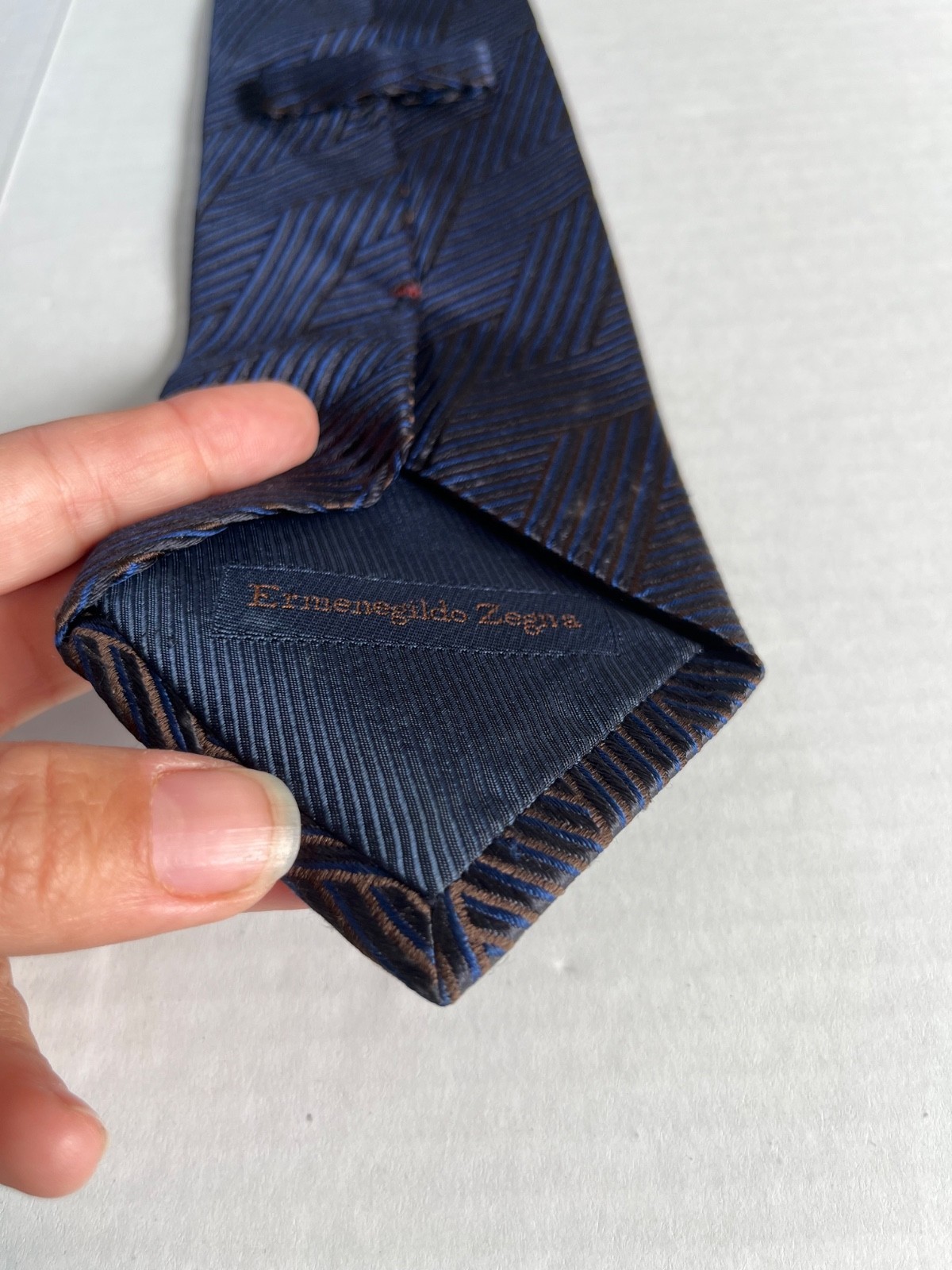 Ermenegildo Zegna VTG Blue Luxury Silk Tie Striped Diamond Shape Item image 5