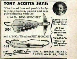 1947 Print Ad Tony Accetta Bug-Spoonet &amp; Pet Spoon Fishing Lures Clevela... - $10.73