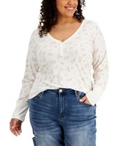 Hippie Rose Womens Trendy Plus Size Floral-Print Henley Top, 2X, White Floral - £32.14 GBP