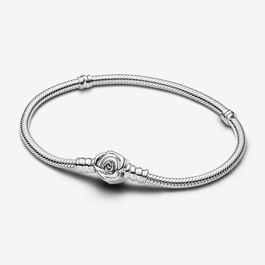 Sterling silver Moments Rose in Bloom Clasp Snake Chain Bracelet 593211C00