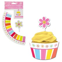 12 ct Spring flowers Decorations Party Cupcake Wrappers + picks birthday... - $3.95