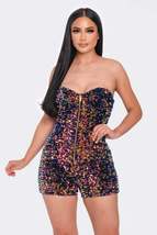 Navy Gold Sequins Sparkly Tube Top Short Jumpsuit Party Concert Outfit R... - $39.00