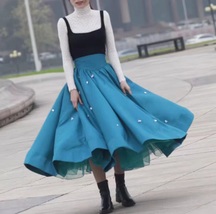 BLUE Long Satin Maxi Skirt Vintage High Waist Waistband Long Satin Skirt Outfit 