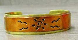 Far Fetched Copper &amp; Brass Cut Out Sun Tribal Design Jewelry Cuff Bracelet - £30.23 GBP